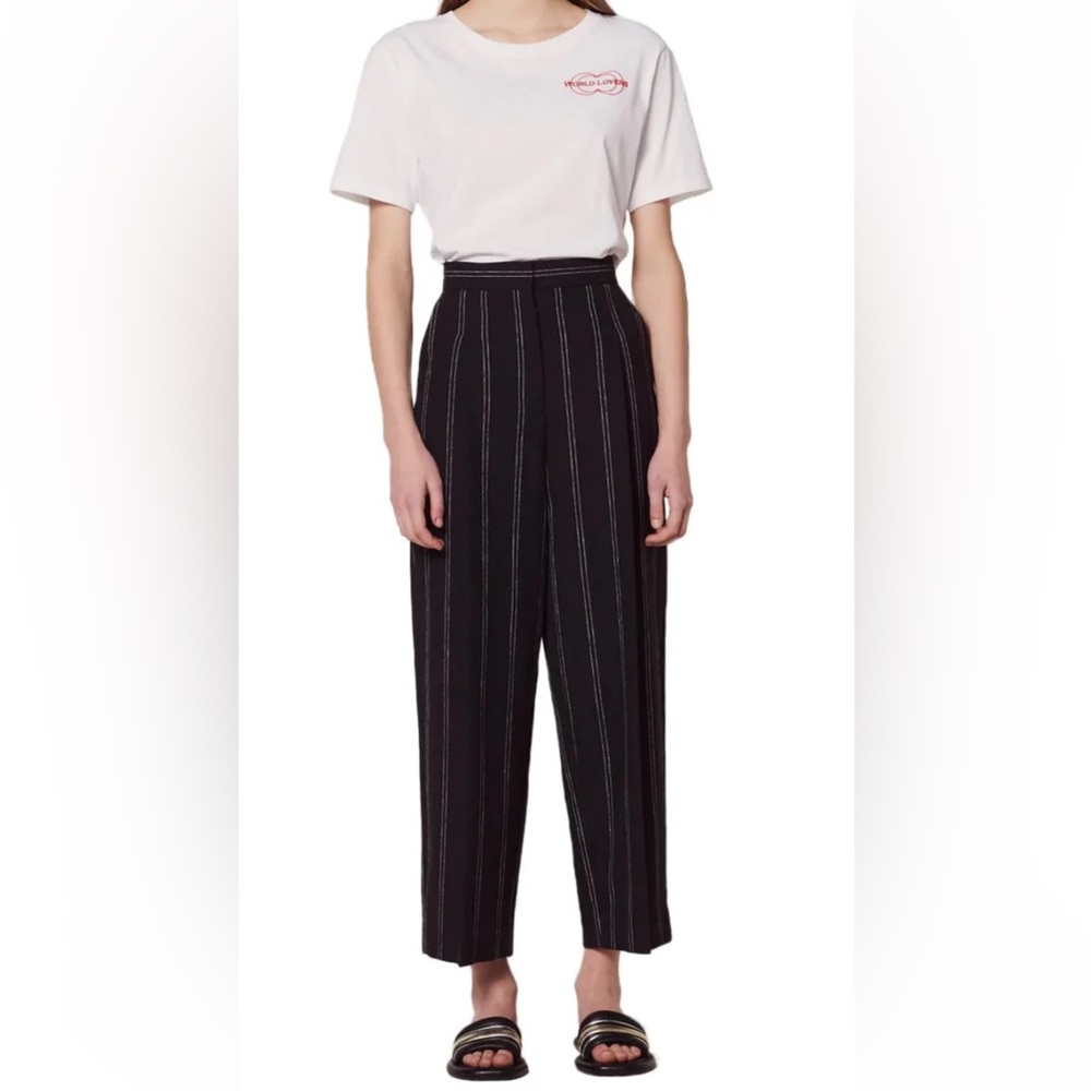 Sandro Black Pants with White Pinstripes